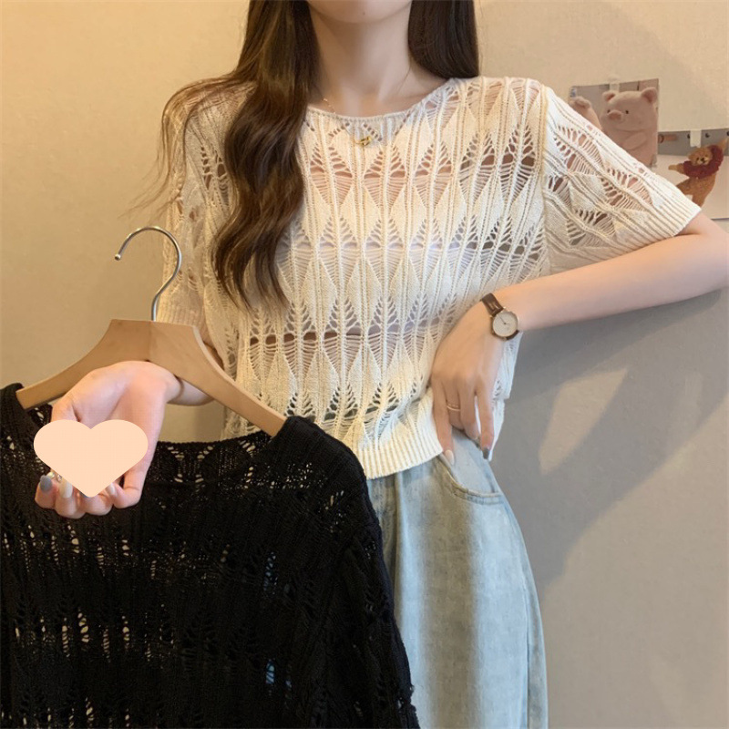 Hollow-out Ice Silk Short Sleeve Sweater 3