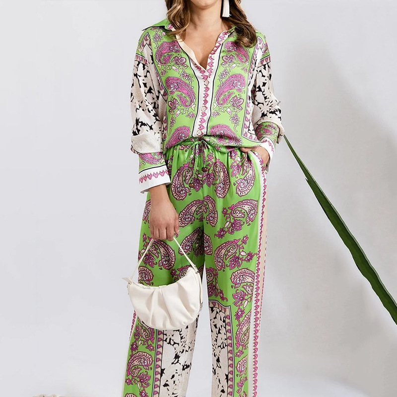 Women's Casual Summer Long-Sleeve Top and Loose Trousers Set