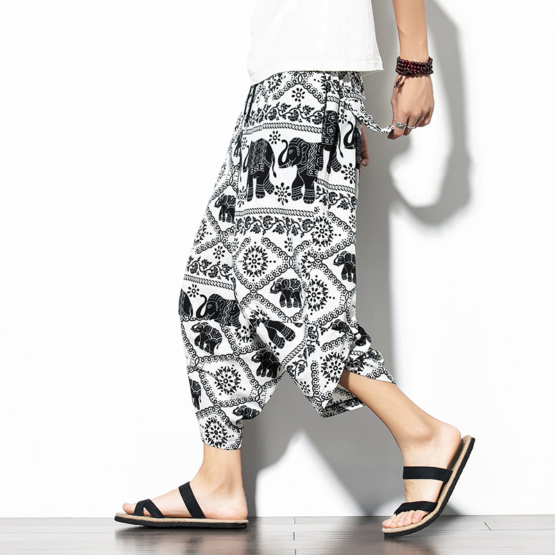 Casual Cropped Cotton-Linen Baggy Pants 6
