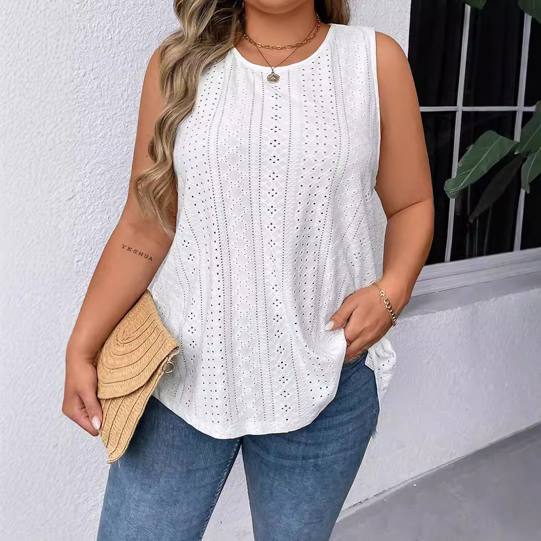 Loose round-neck sleeveless openwork top
