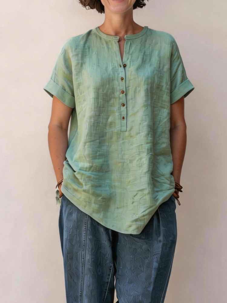 Women's Short-Sleeve Cotton-Linen Shirt 9