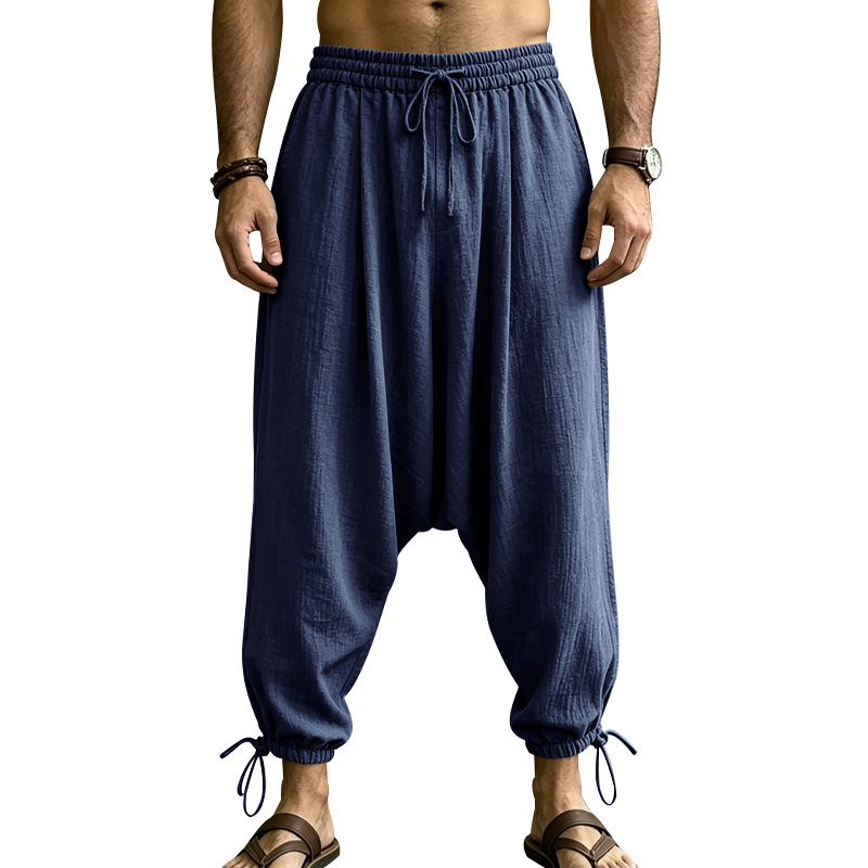 Men's Linen Drop-Crotch Harem Jogger Pants 7