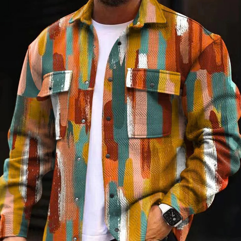 Men's Printed Plaid Single-breasted Jacket