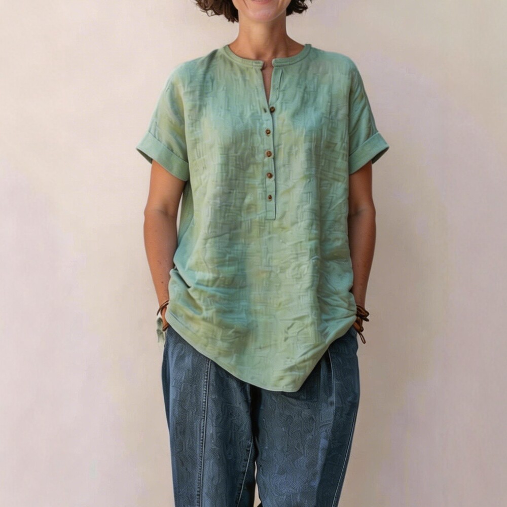 Women's Short-Sleeve Cotton-Linen Shirt 4
