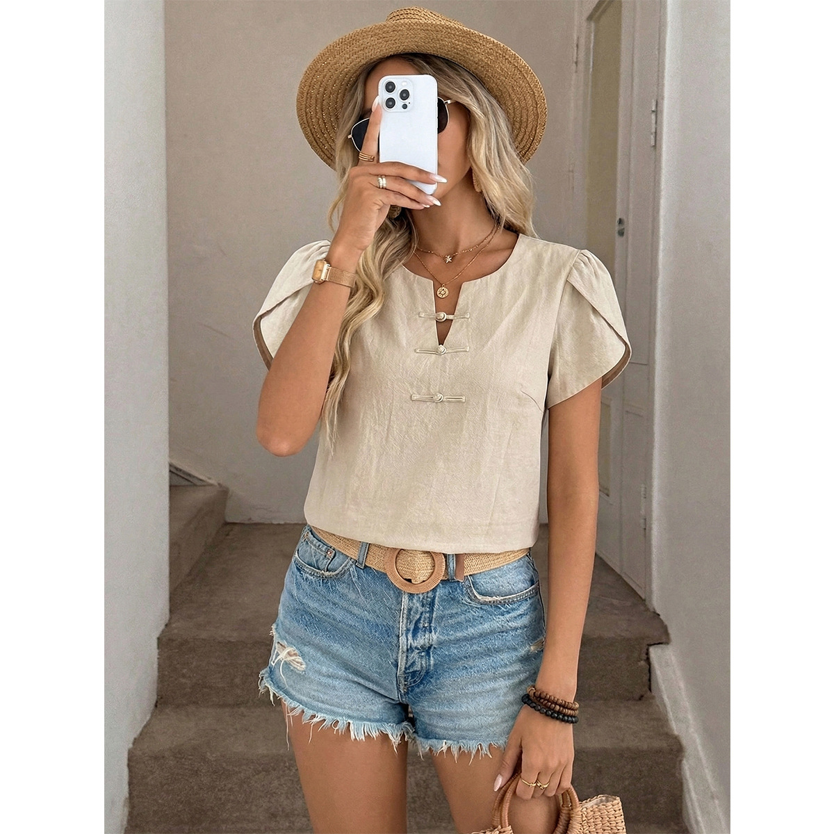 Women's Slim-Fit Breathable Short Mandarin-Button Shirt 2