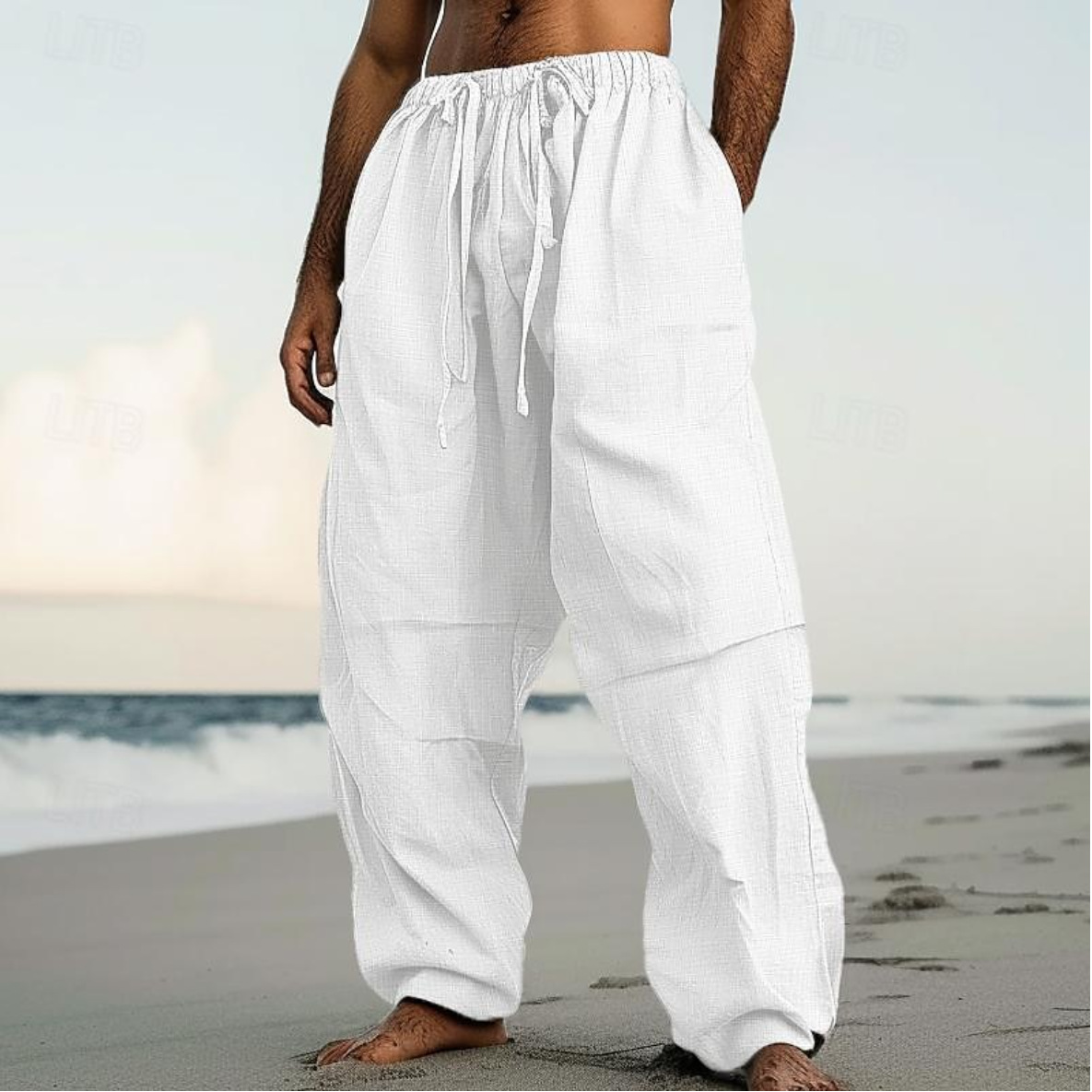 Comfortable Plain Color Beach Straight-Leg Pants 6