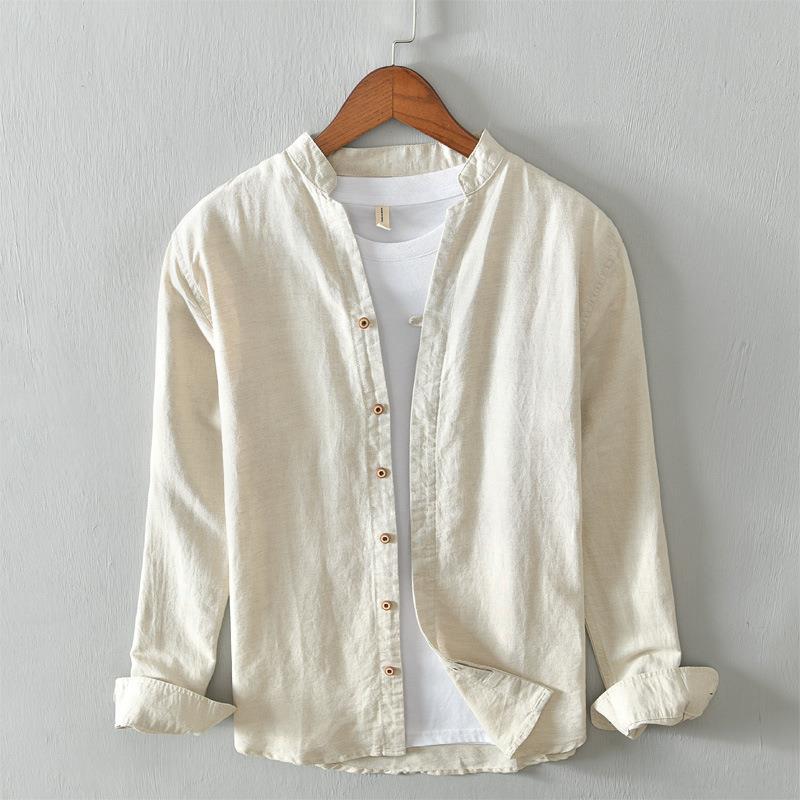 Plain Casual Long-Sleeve Linen Shirt