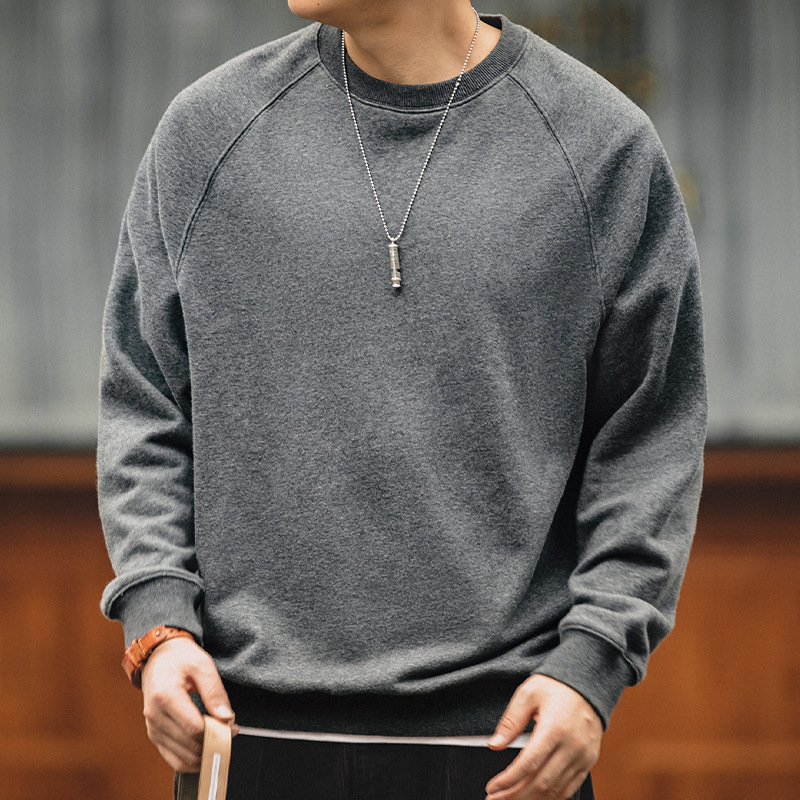 Retro Washed Heavy Loop-Fabric Crew-Neck Sweater