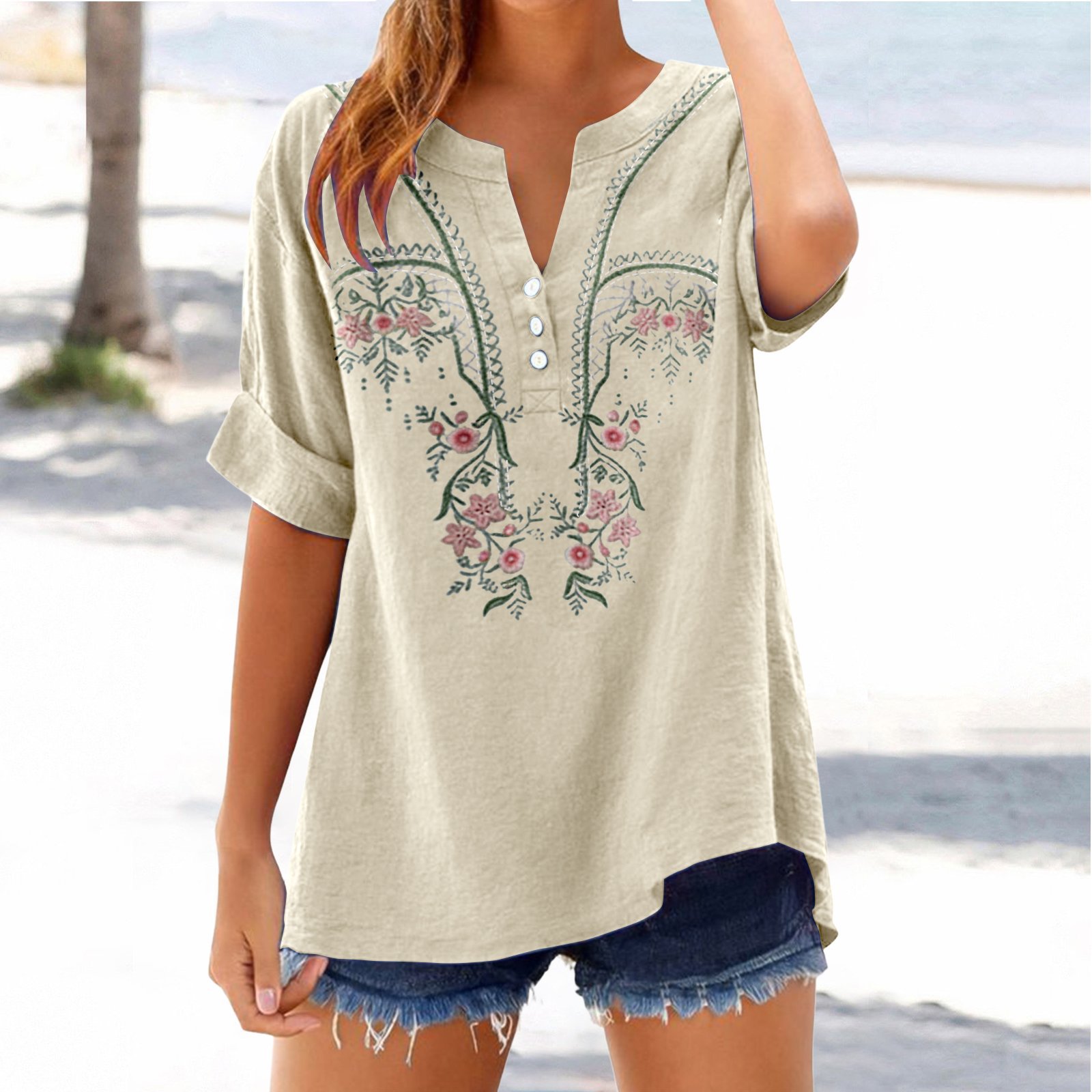 Retro Embroidered V-Neck Top 6