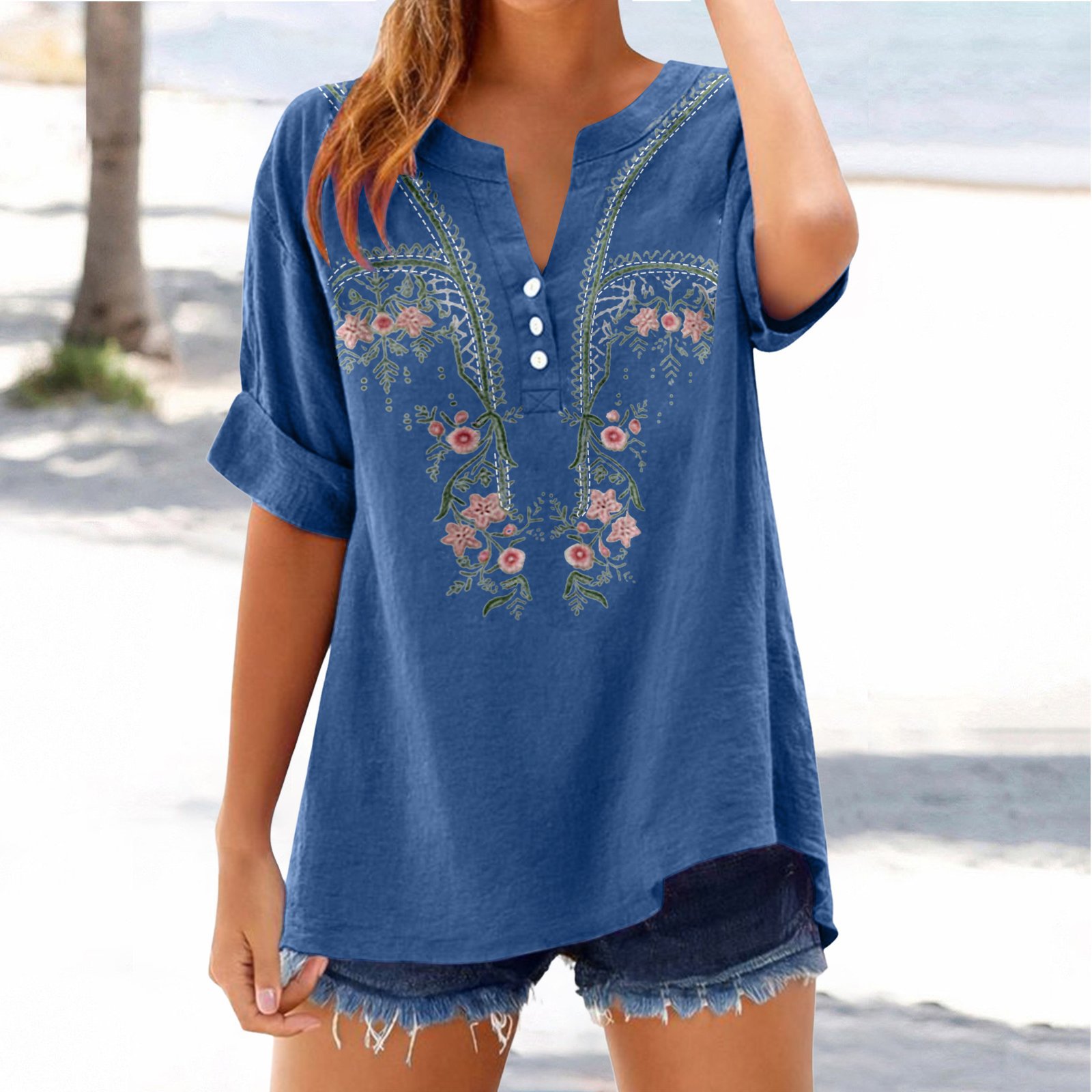 Retro Embroidered V-Neck Top 3
