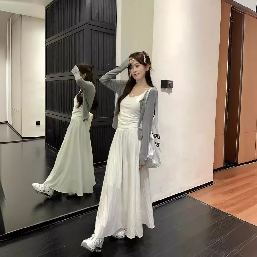 Three-Piece Summer Set with White Skirt and Cardigan