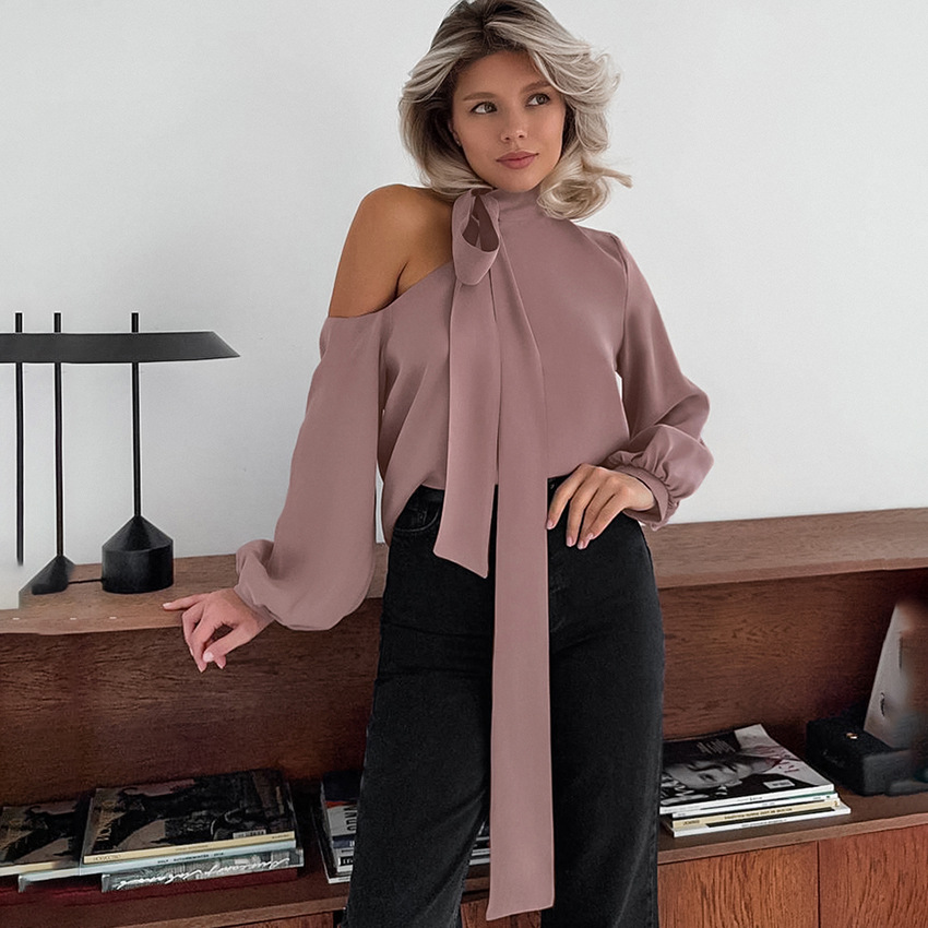 Women's Off-Shoulder Shirt with Irregular Collar