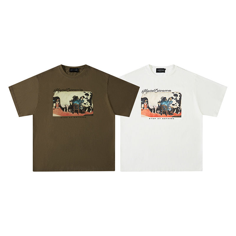 American Retro Distressed Cow Painting T-Shirt 6