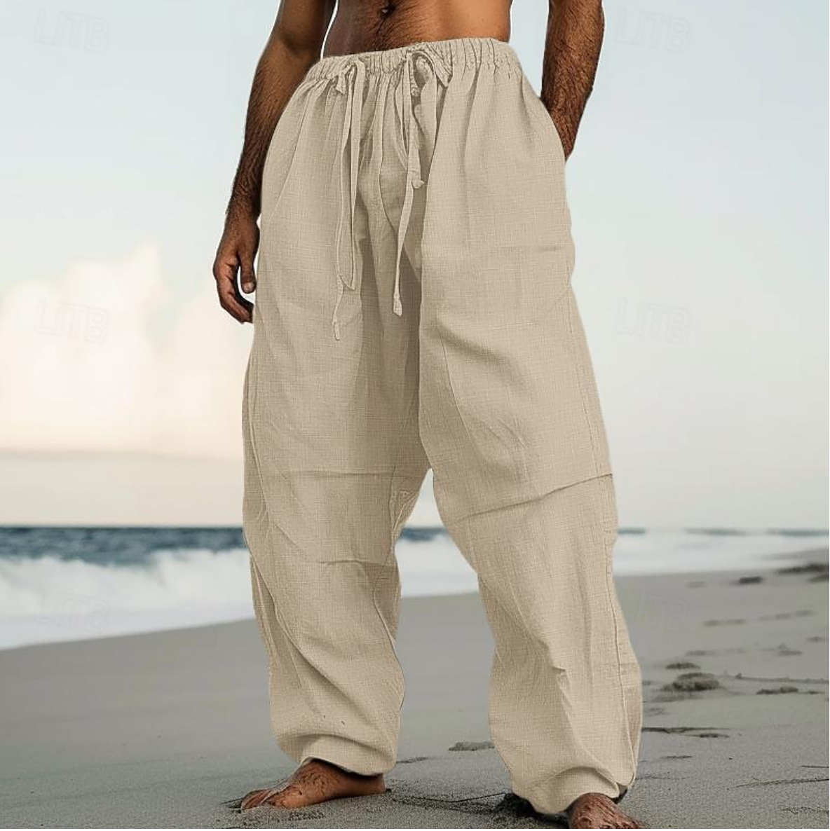 Comfortable Plain Color Beach Straight-Leg Pants 9