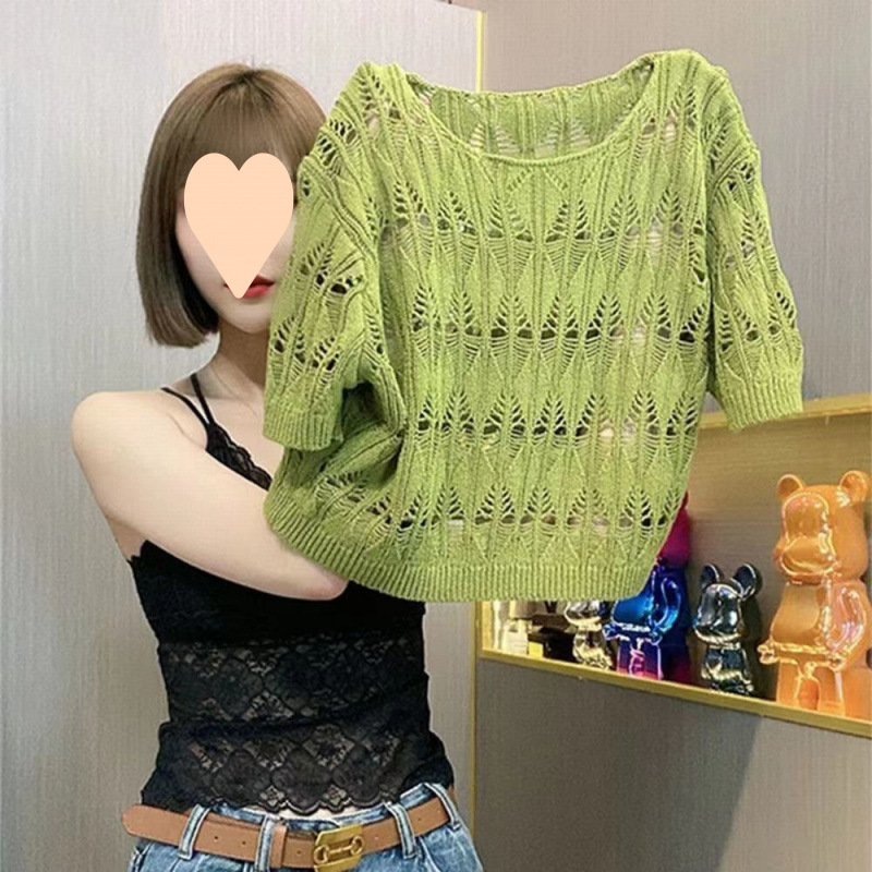 Hollow-out Ice Silk Short Sleeve Sweater 4