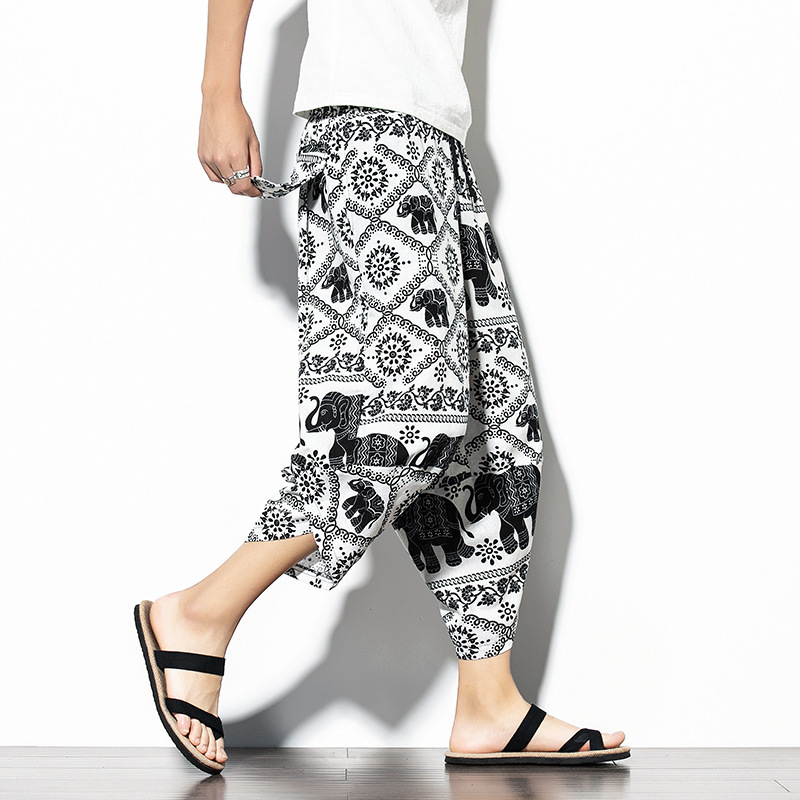Casual Cropped Cotton-Linen Baggy Pants 4