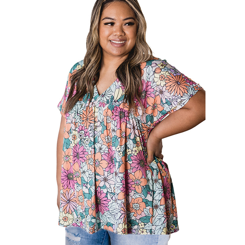 Summer Floral Print V-Neck Top 6