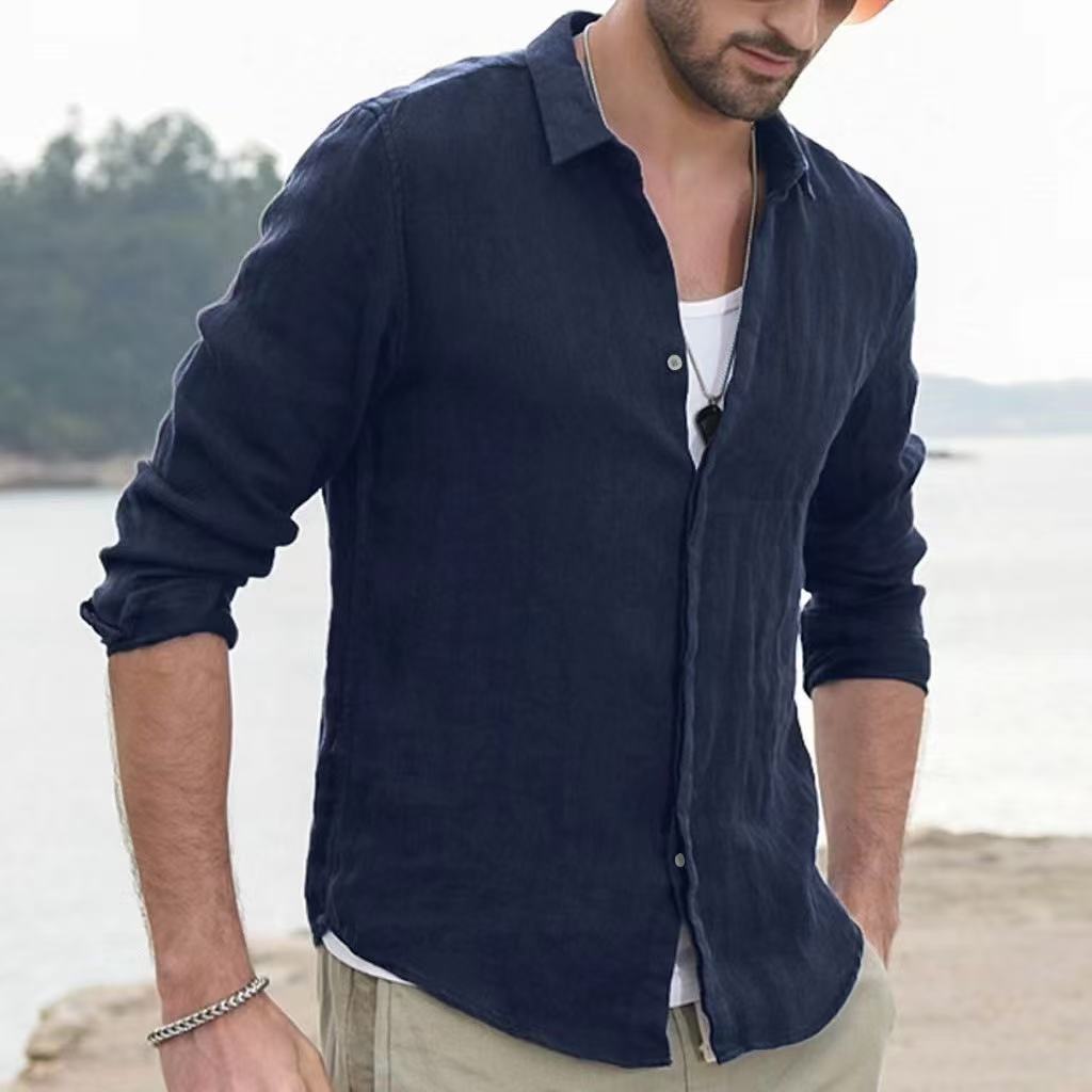 Men's Plain Lapel Long-Sleeve Casual Shirt