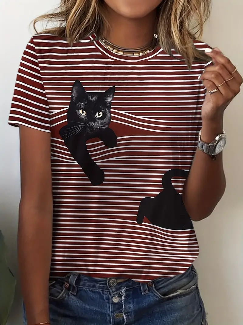 Tie-Dye Cat Print Garden Collar T-Shirt 2