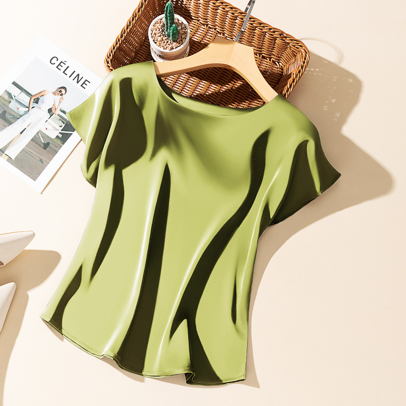 Silky Acetate Satin Round Neck T-Shirt for Women 8