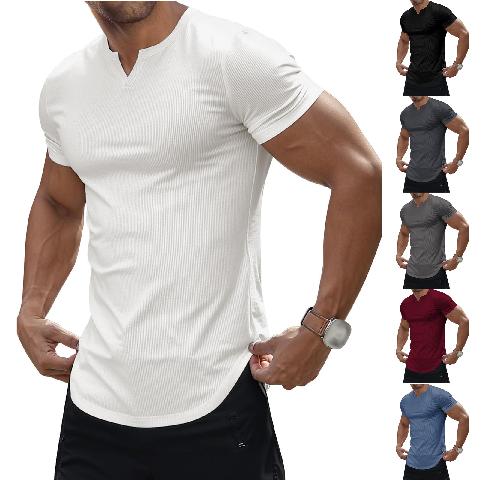 Men's Casual T-Shirt with Sunken Stripe Design