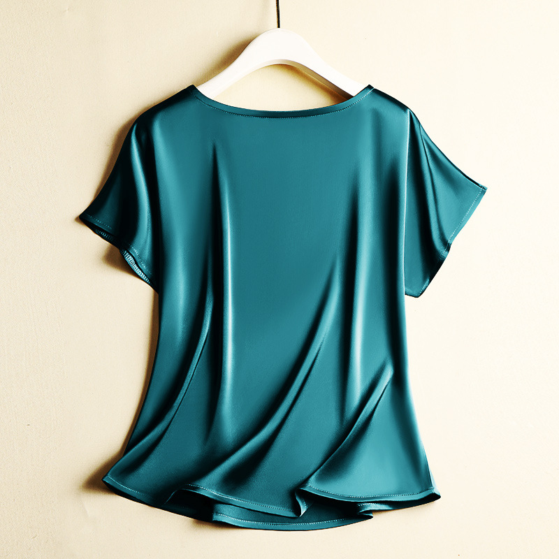 Silky Acetate Satin Round Neck T-Shirt for Women 5
