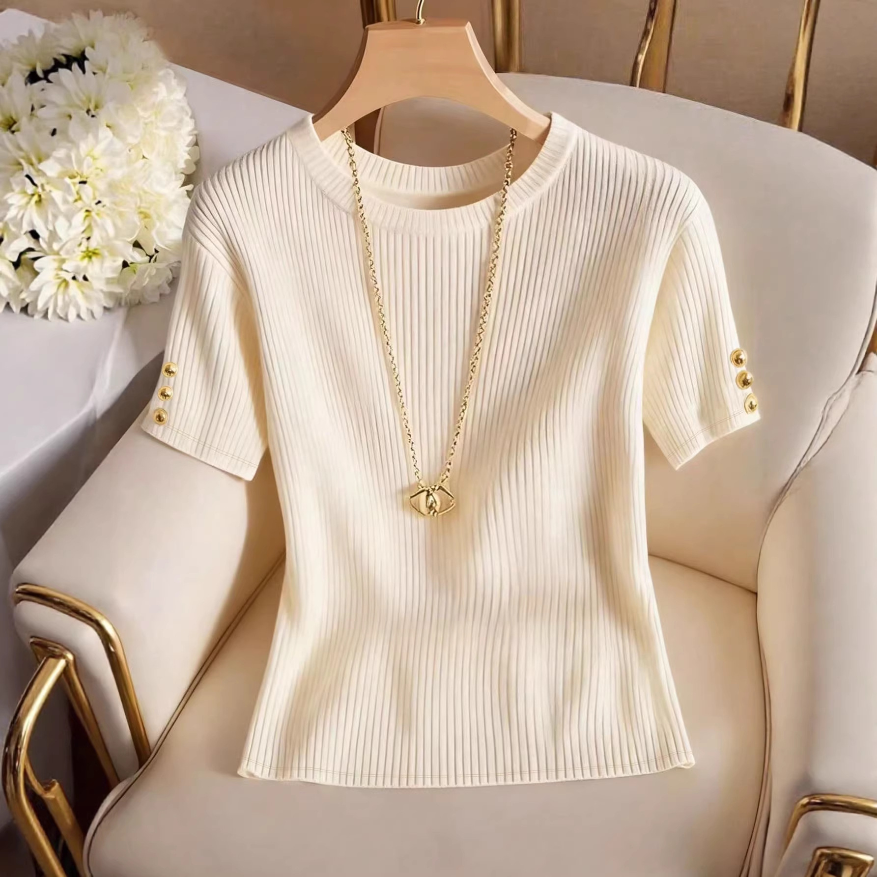 Women's Solid Color Knitted Round Neck Top 6
