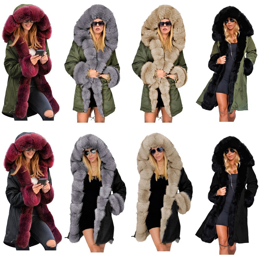 Women's Padded Hooded Coat with Fur Collar