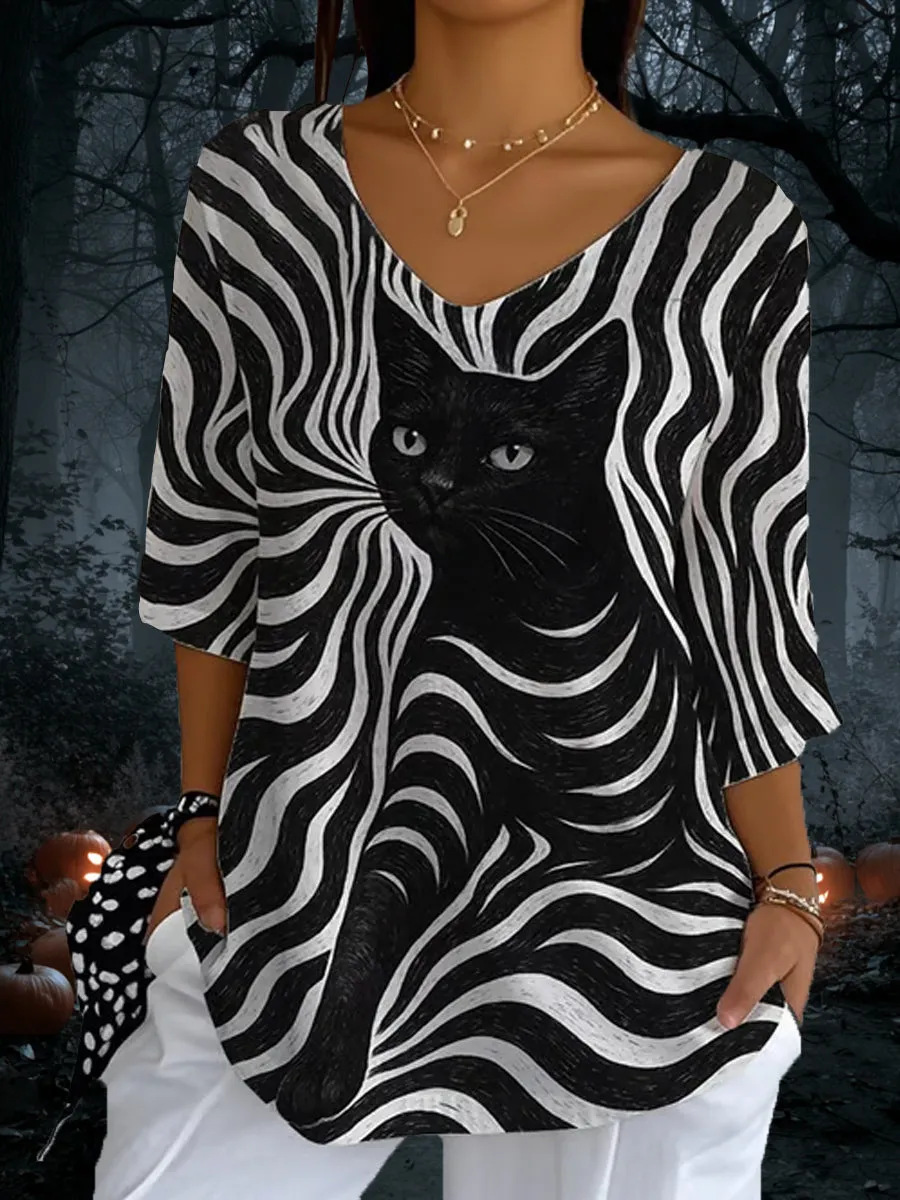 Striped Loose-Fit Crew Neck Top for Women 10