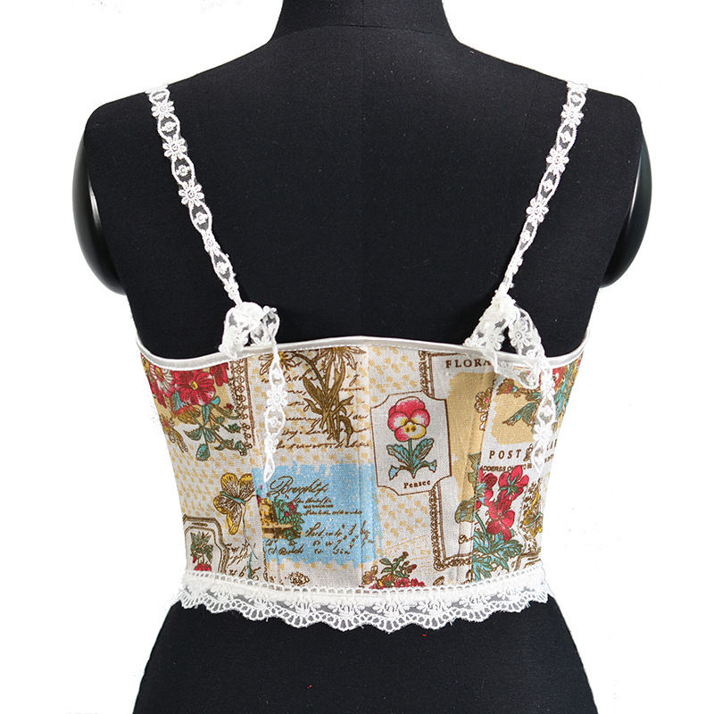 Front Strap French Lace Fishbone Bra Short Vest 3