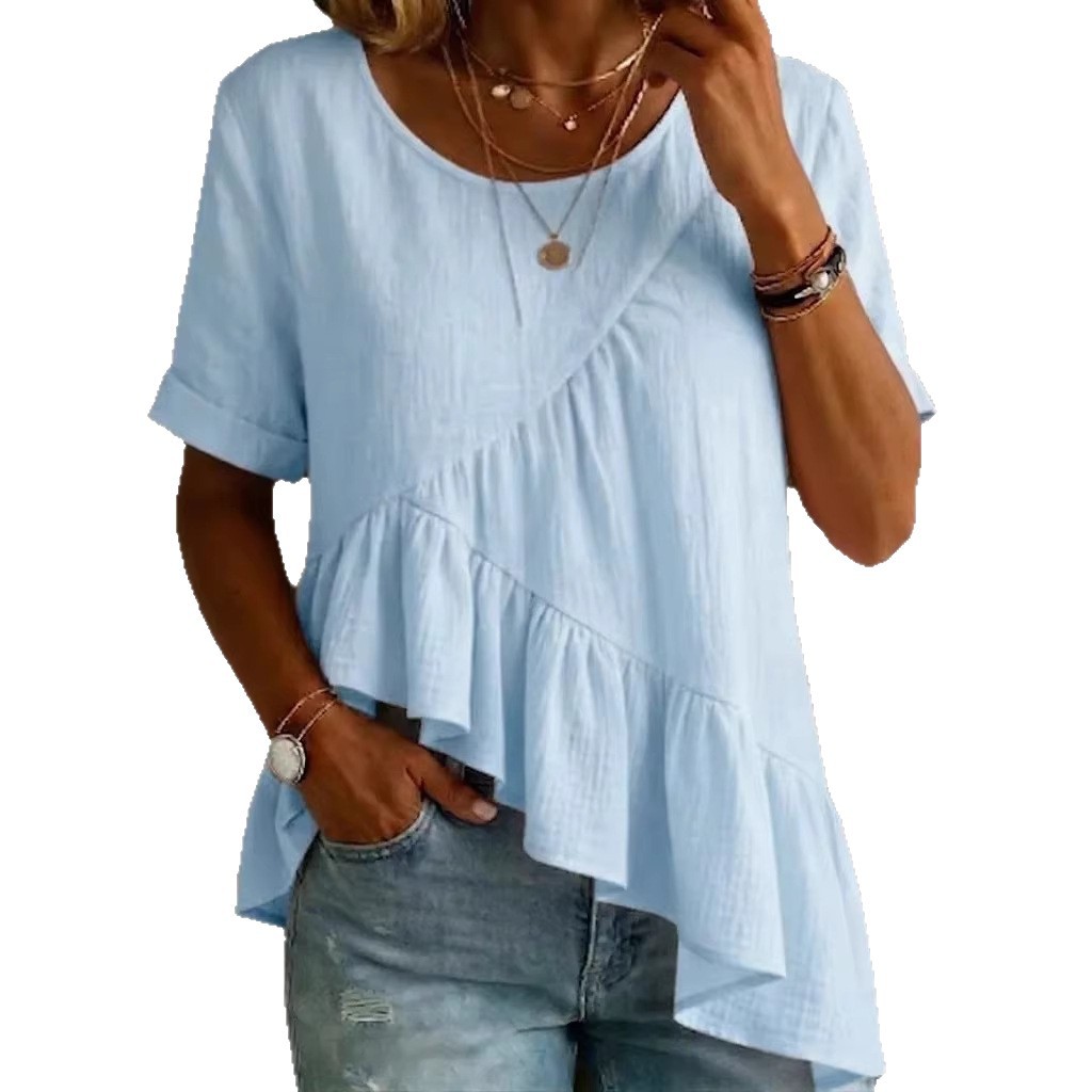 Asymmetric Hem Cotton-Linen T-Shirt 5
