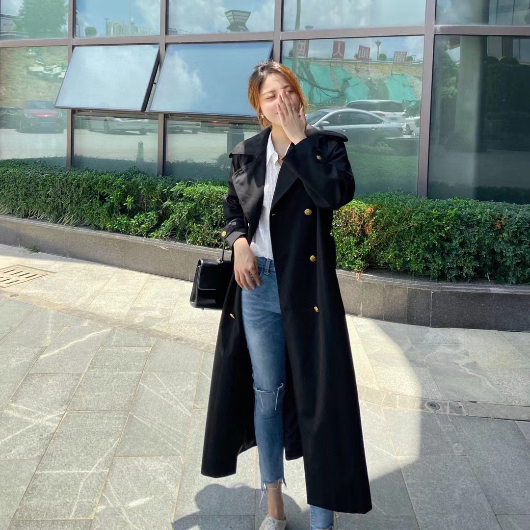 Waist-Tight Jacquard-Lined Trench Coat