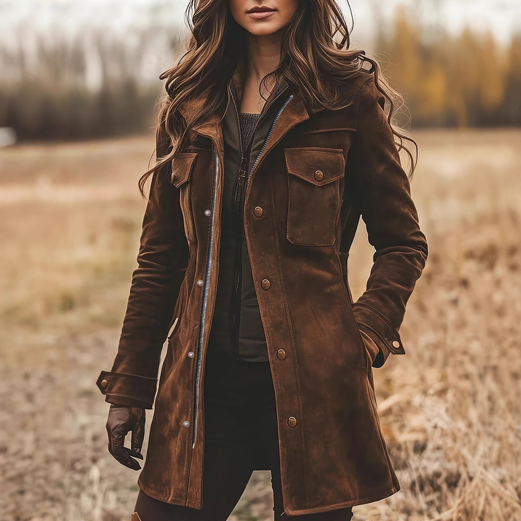 Women's Retro Brown Suede Casual Jacket