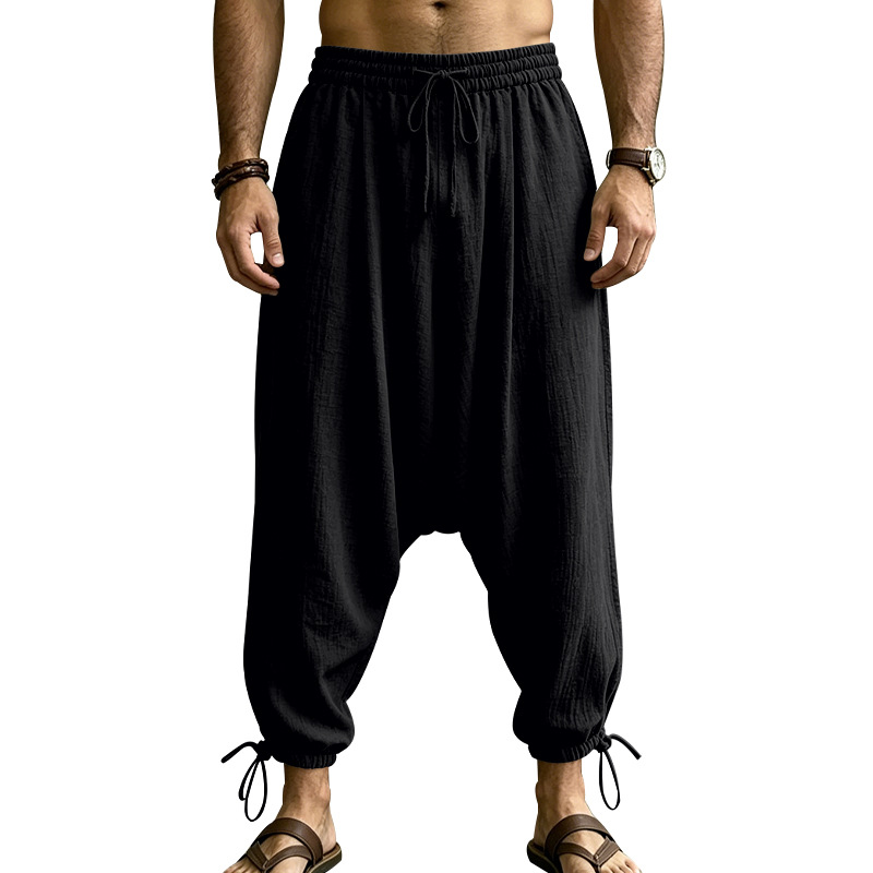 Men's Linen Drop-Crotch Harem Jogger Pants 8