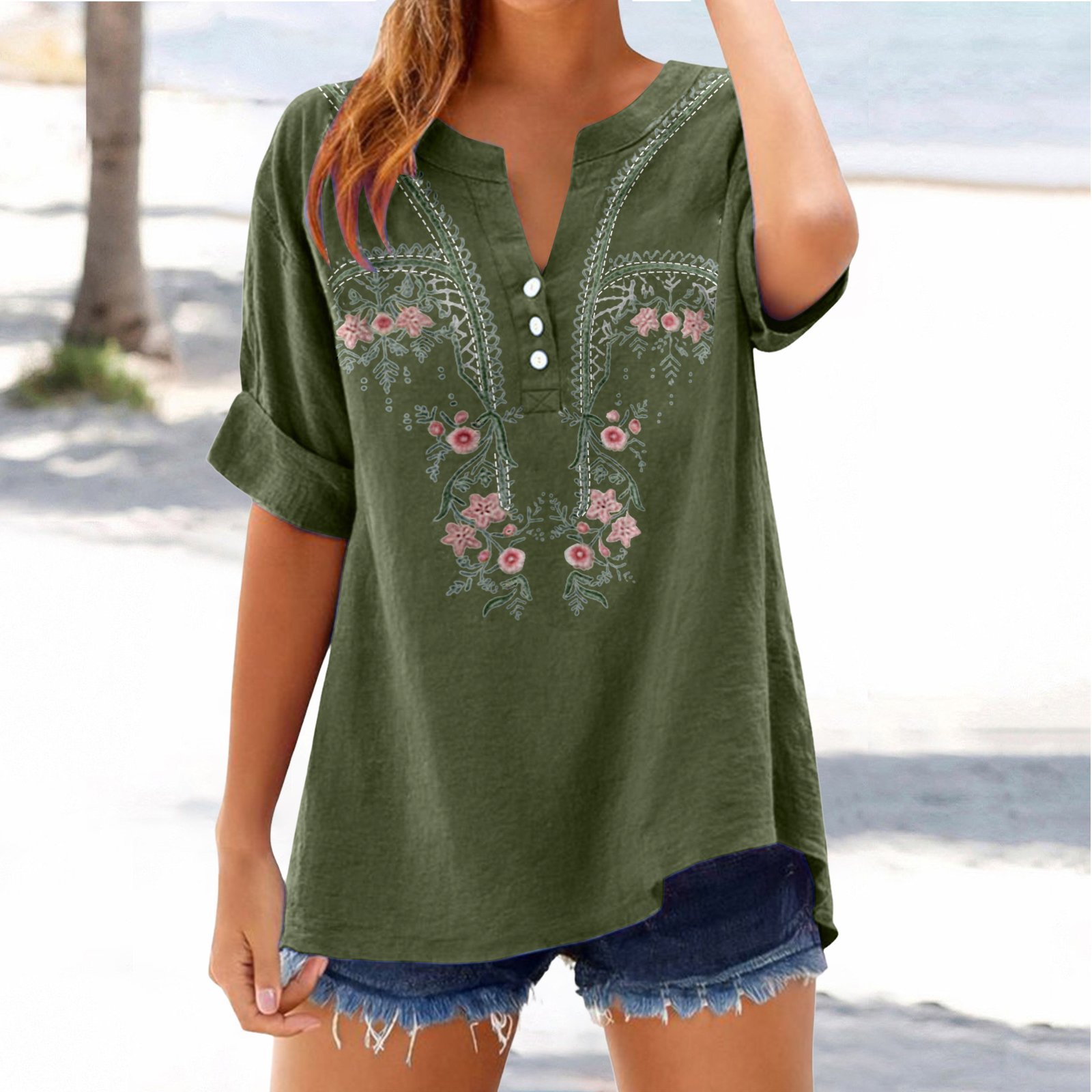 Retro Embroidered V-Neck Top 11