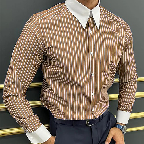 Men's Striped Long-Sleeve Business Shirt