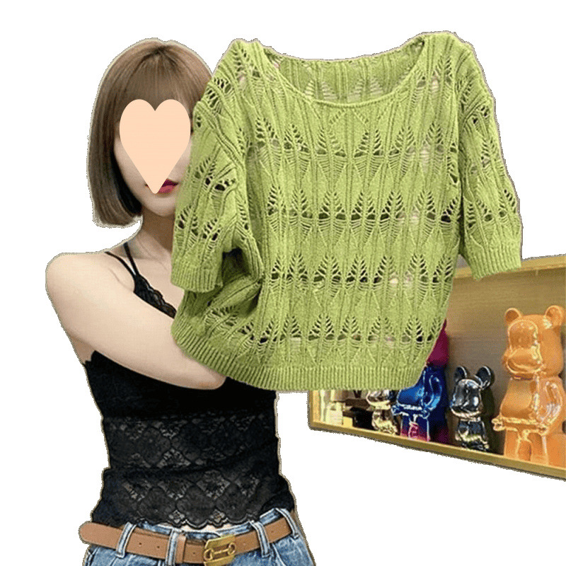Hollow-out Ice Silk Short Sleeve Sweater 5