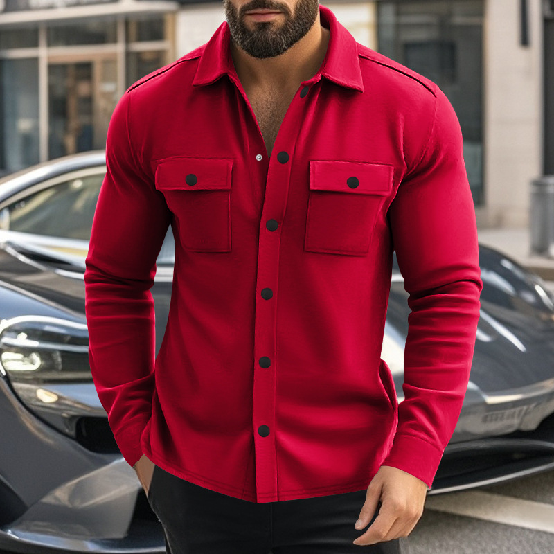 Men's Lapel Jacket with Multiple Pockets