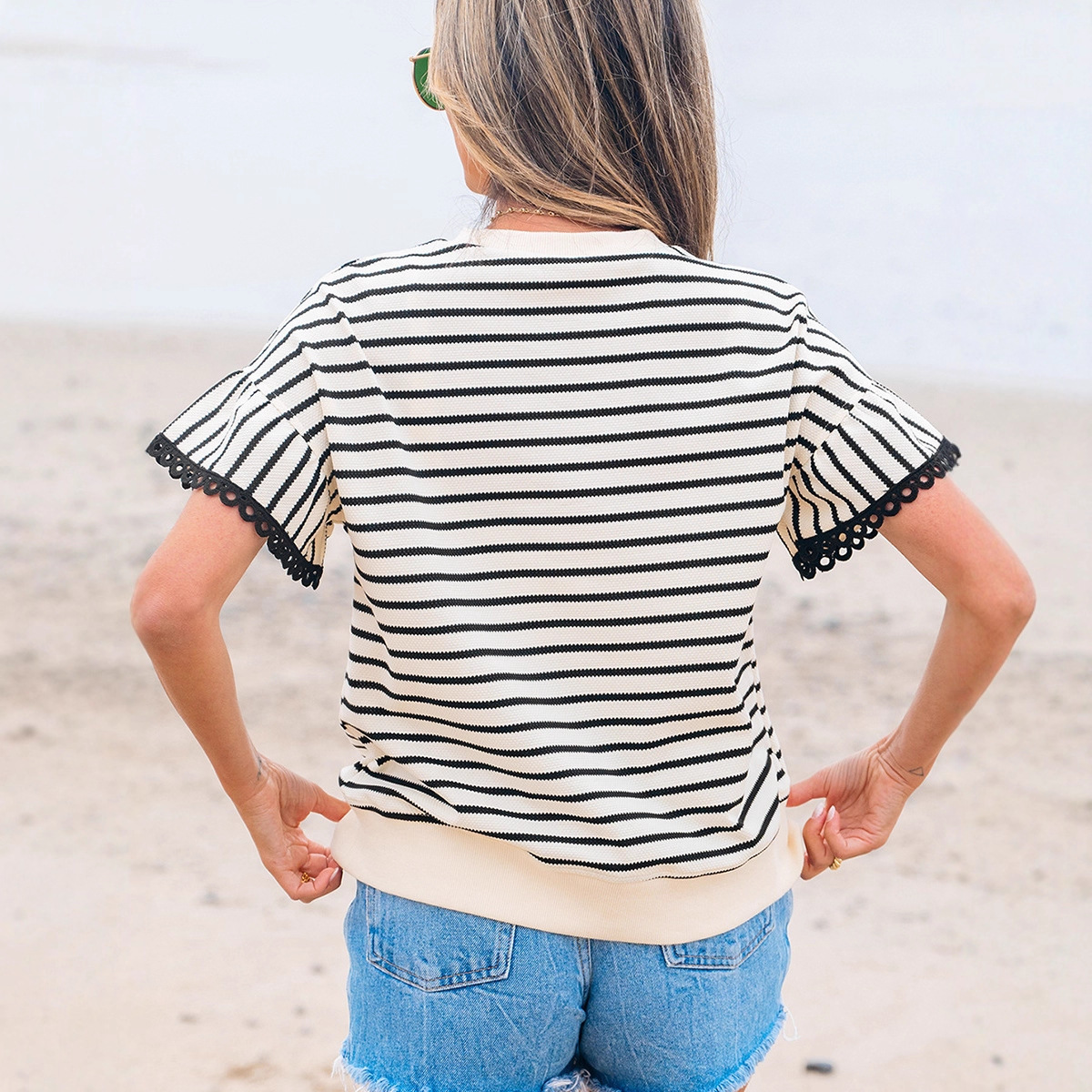 Scalloped Edge Short Sleeve T-Shirt for Women 4