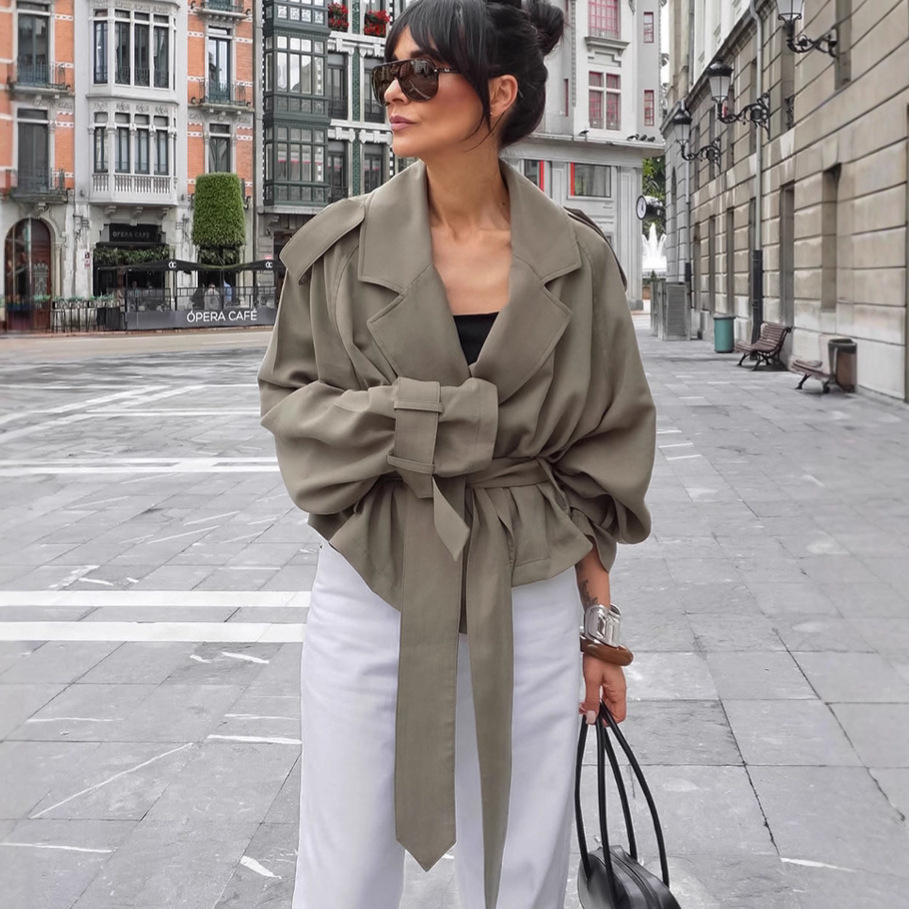 Women's Large-Lapel Lace-Up Trench Coat