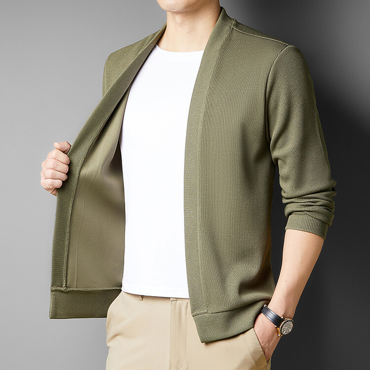 Men's Long-Sleeve Knitted Cardigan with Layered Look