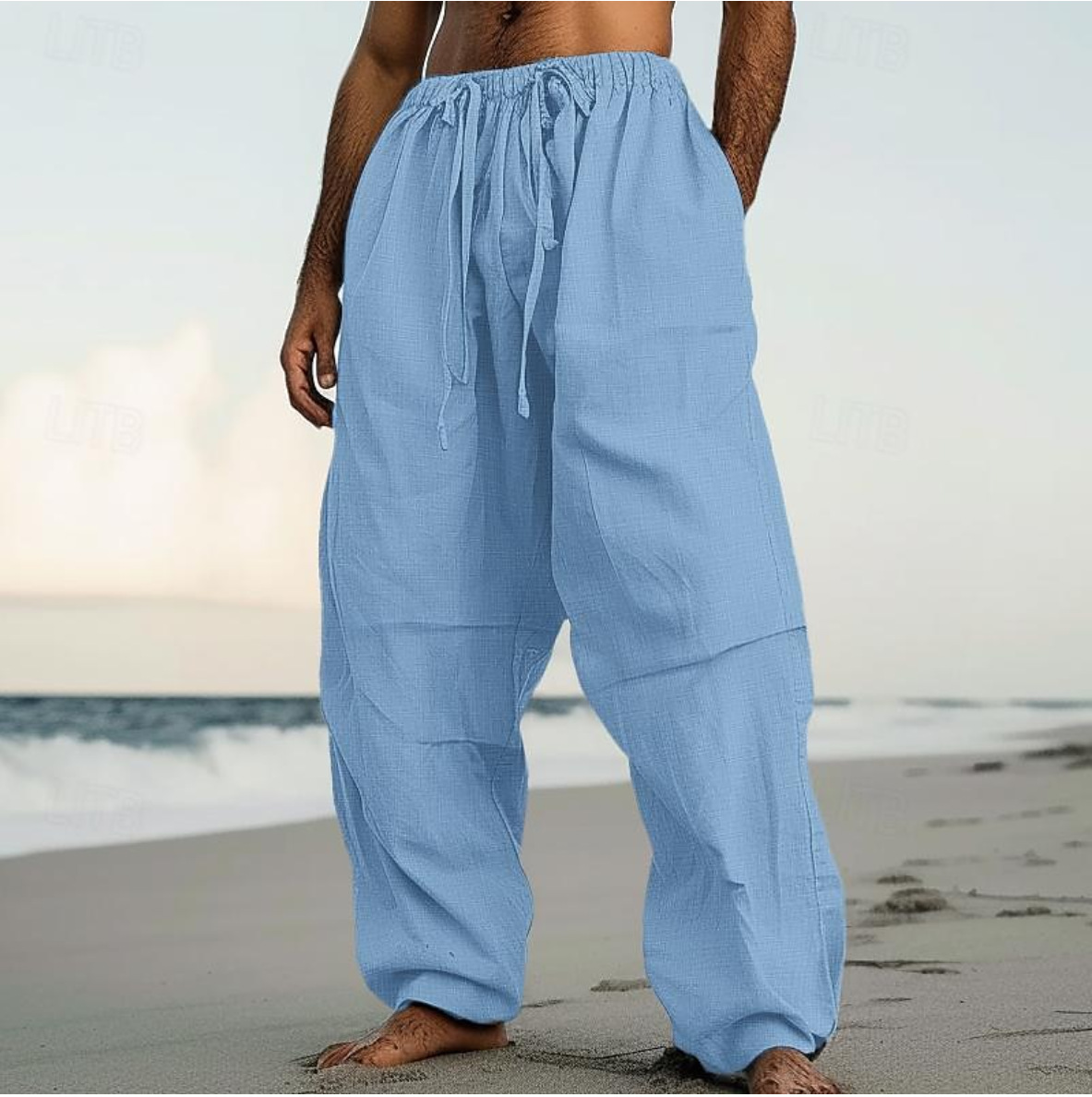 Comfortable Plain Color Beach Straight-Leg Pants 2