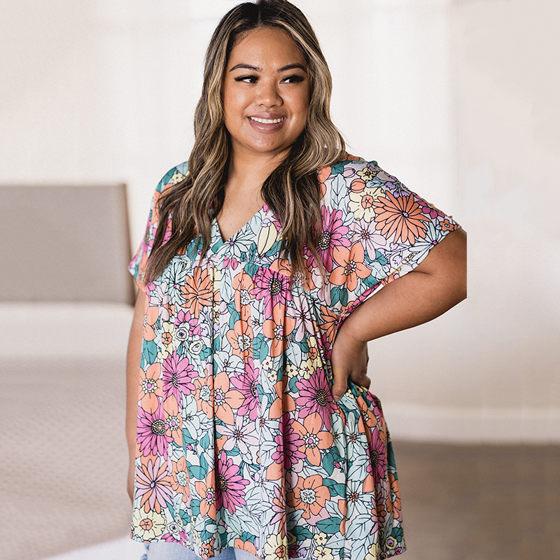 Summer Floral Print V-Neck Top 8