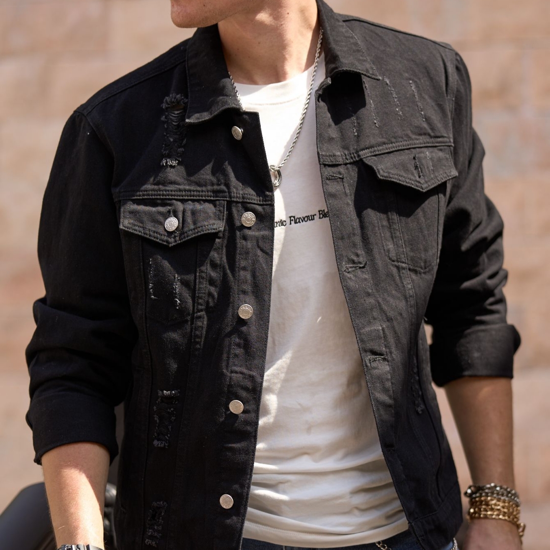 Men's Casual Slim-Fit Ripped Denim Jacket
