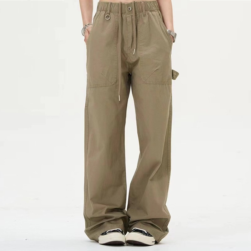 Women's High-Waist Straight Trousers with Large Pockets