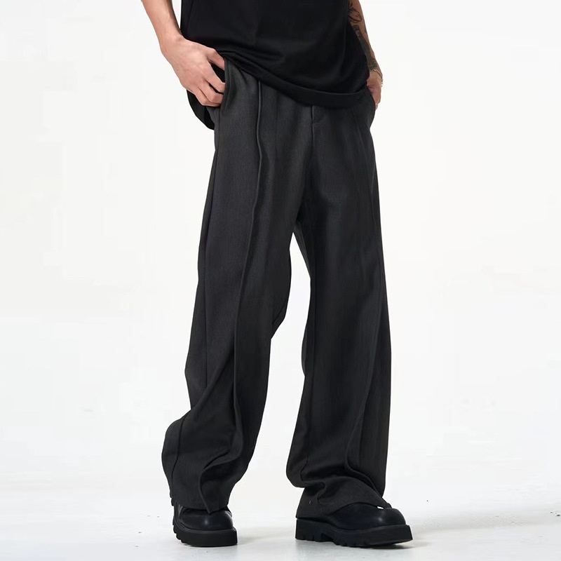 Simple Casual Trousers with Elastic Waist and Pleats