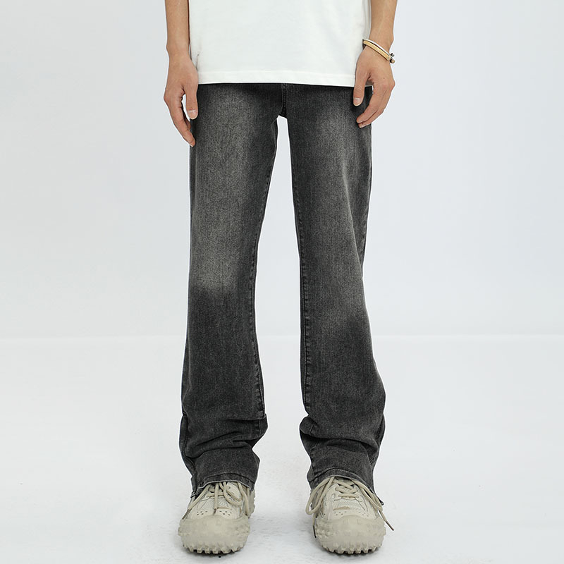 Washed Distressed Jeans with Side Zipper