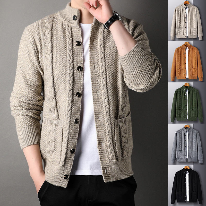 Loose-Fit Men’s Jacquard Cardigan with Pockets