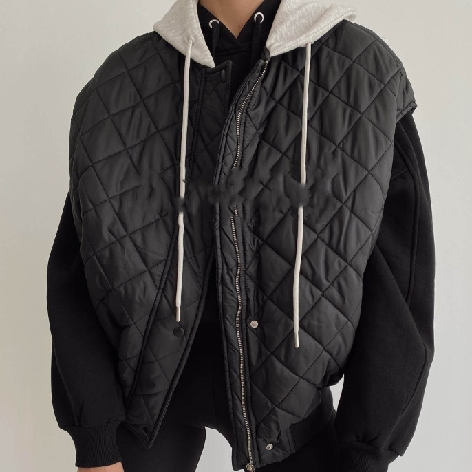 Diamond Lattice Hooded Cotton Sleeveless Vest
