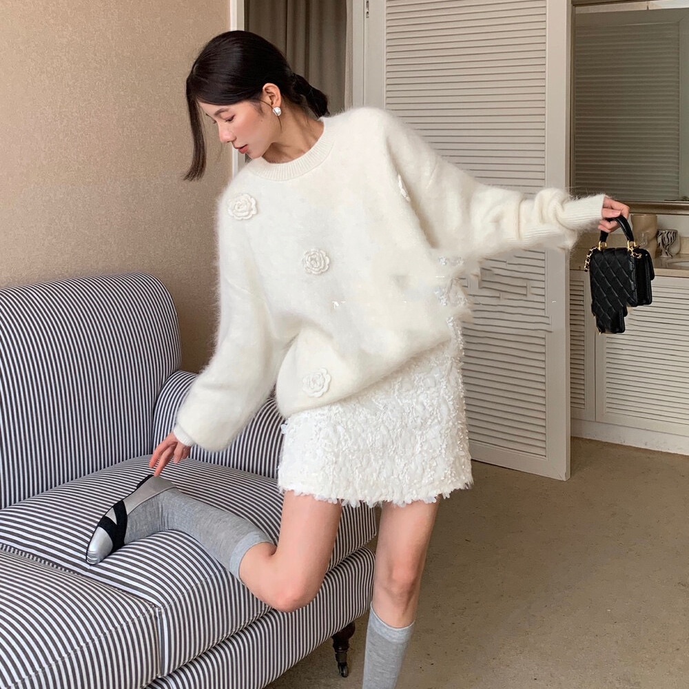White Sequined High-Waisted Skirt